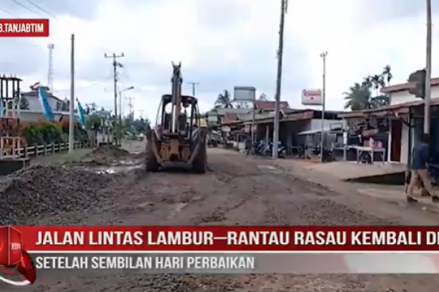 JALAN LINTAS LAMBUR–RANTAU RASAU KEMBALI DIBUKA SETELAH SEMBILAN HARI PERBAIKAN