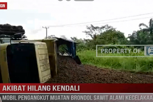 AKIBAT HILANG KENDALI, MOBIL PENGANGKUT MUATAN BRONDOL SAWIT ALAMI KECELAKAAN