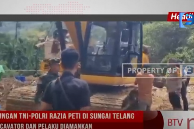 TIM GABUNGAN TNI POLRI RAZIA PETI DI SUNGAI TELANG, 1 UNIT EXCAVATOR DAN PELAKU DIAMANKAN